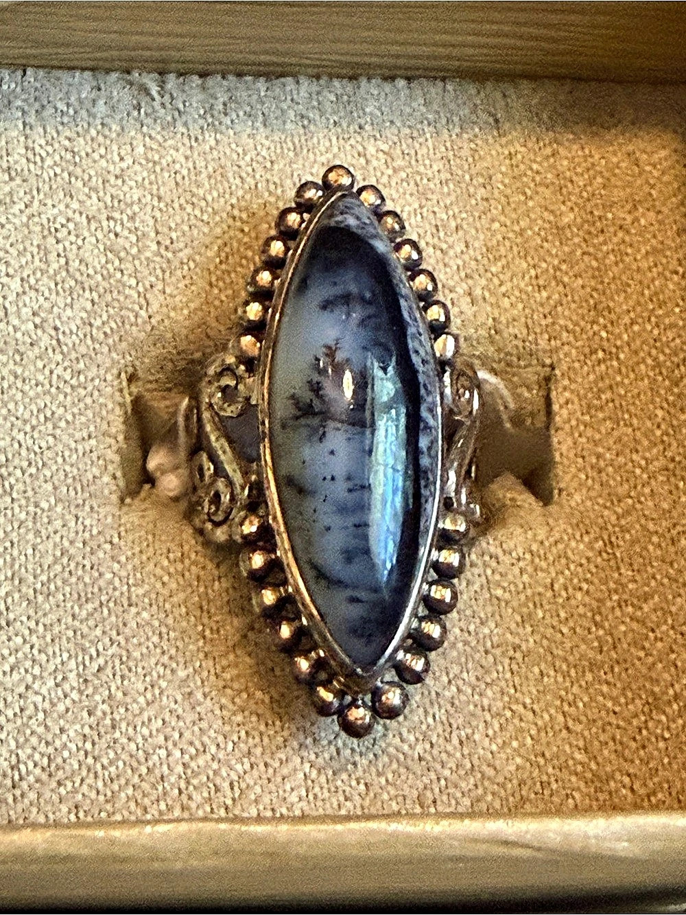 JTV Marquise Cabochon Dendritic Opal Ring Size 8